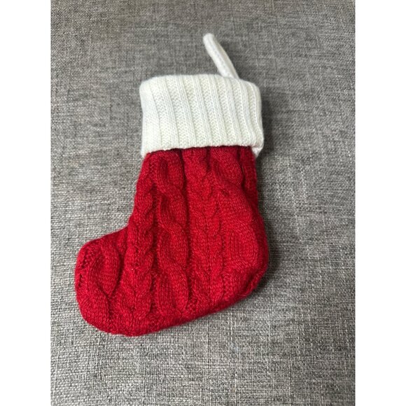 Red & White Cable Knit Christmas Stocking w/ Monogram M - Picture 2 of 4